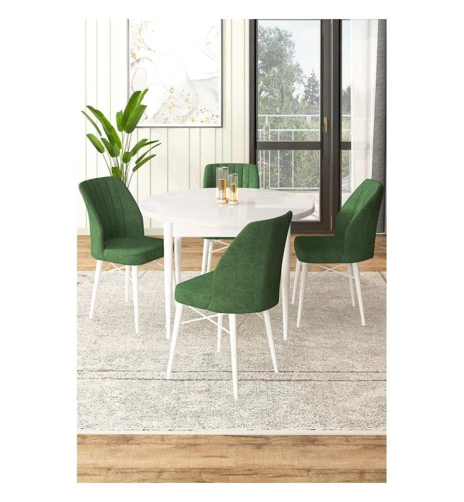 Ensemble de salle à manger avec table et chaises, 5 pièces, blanc, kaki, 100 % panneau de particules mélaminé