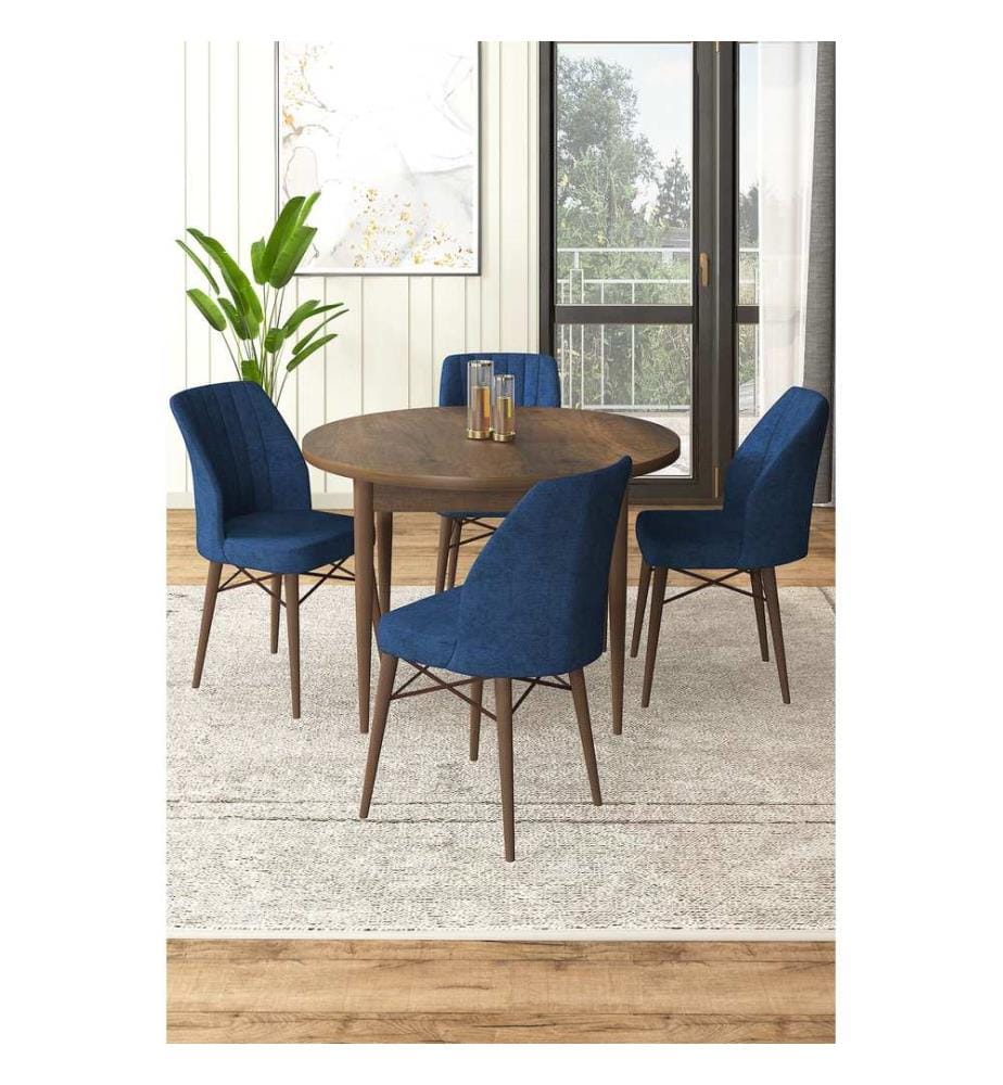 Ensemble de salle à manger avec table et chaises, 5 pièces, style baroque, bleu marine, 100 % panneau de particules mélaminé