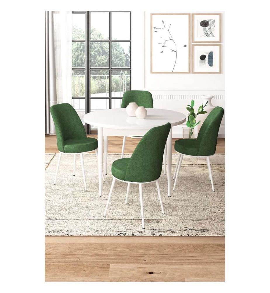 Ensemble de salle à manger avec table et chaises, 5 pièces, blanc, kaki, 100 % panneau de particules mélaminé