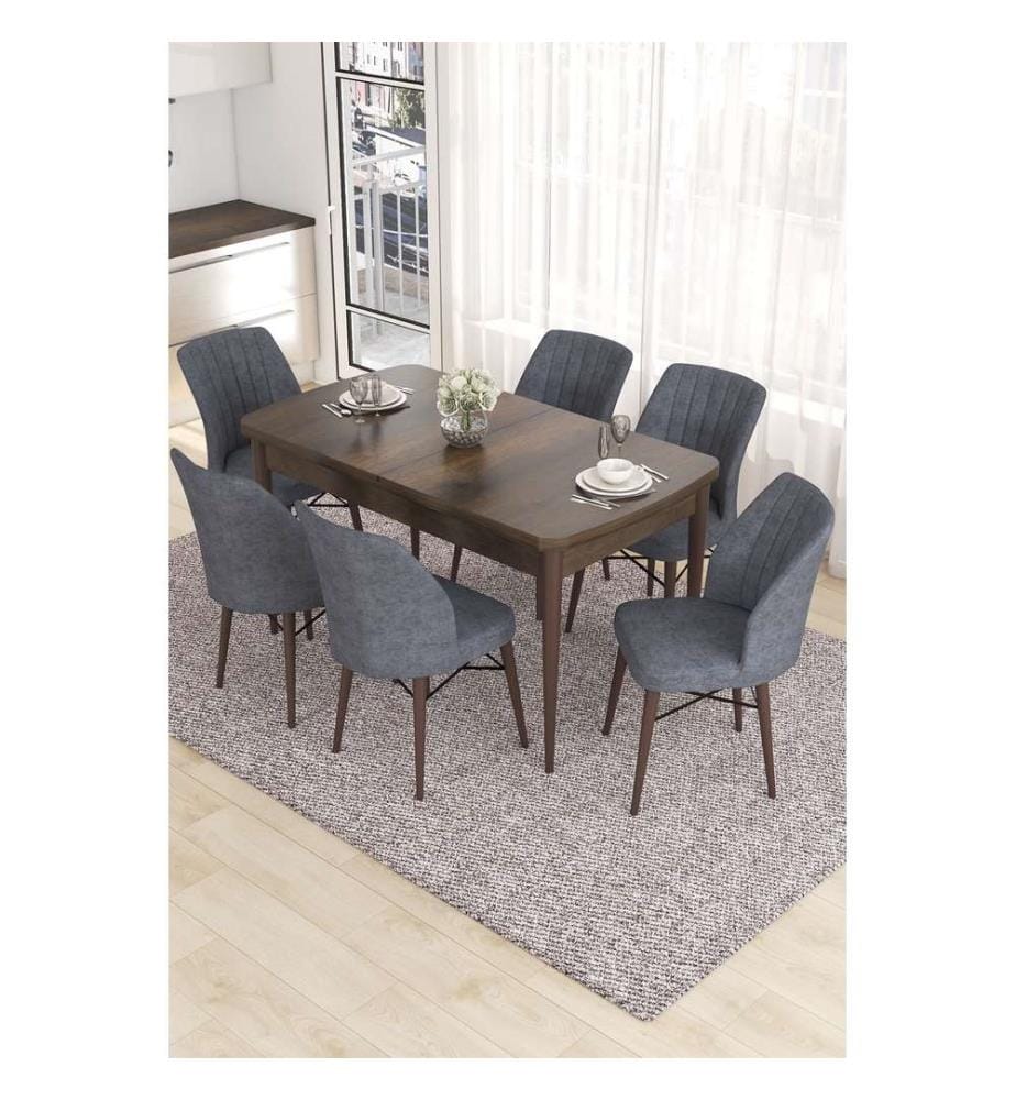 Table de salle à manger extensible avec chaises, 7 pièces, baroque, gris fumé, 100 % MDF