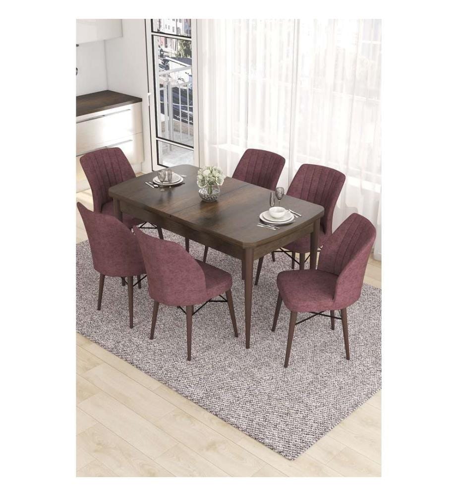 Table de salle à manger extensible avec chaises, 7 pièces, baroque, vieux rose, 100 % MDF