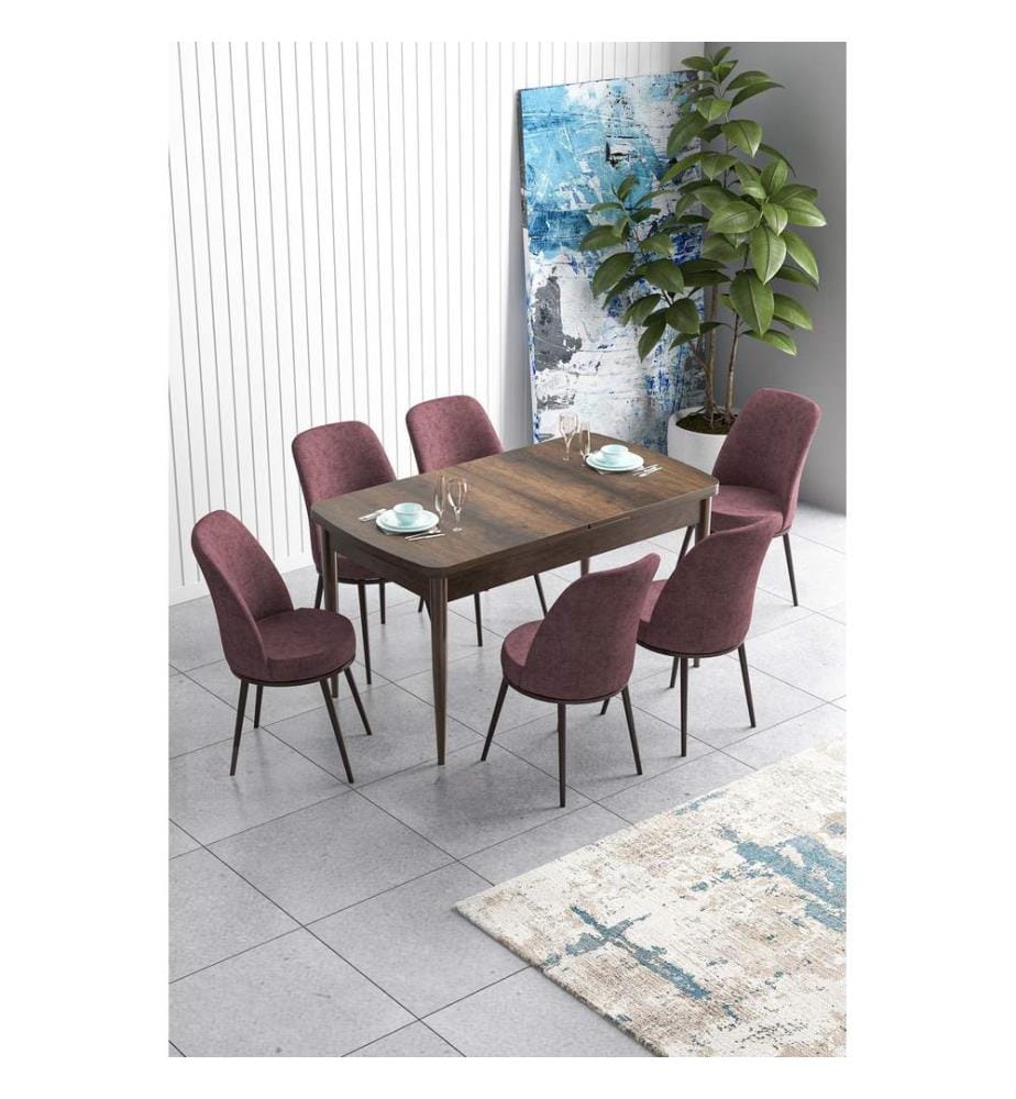 Table de salle à manger extensible avec chaises, 7 pièces, baroque, vieux rose, 100 % MDF