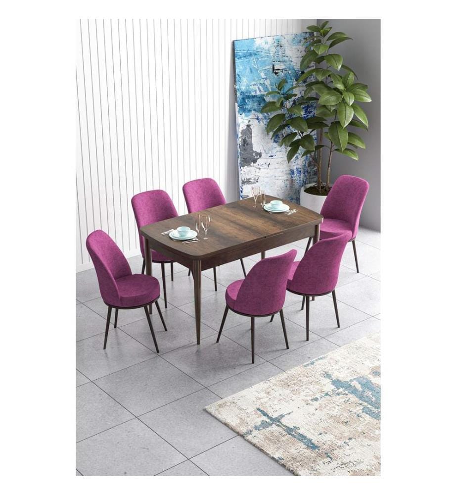 Table de salle à manger extensible avec chaises, 7 pièces, Baroque, Lila, 100 % MDF