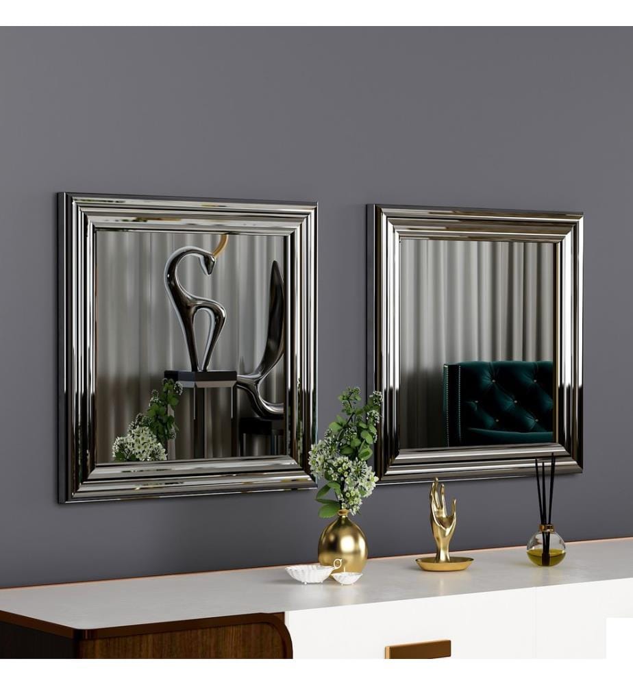 Set Spiegel, 2 Pièces, Argent, MDF