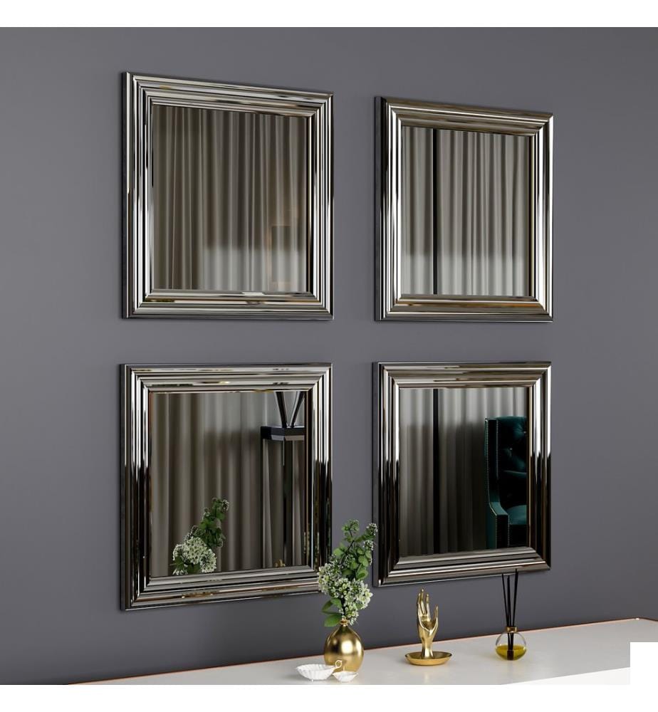 Spiegel Set, 4 Pièces, Argent, MDF