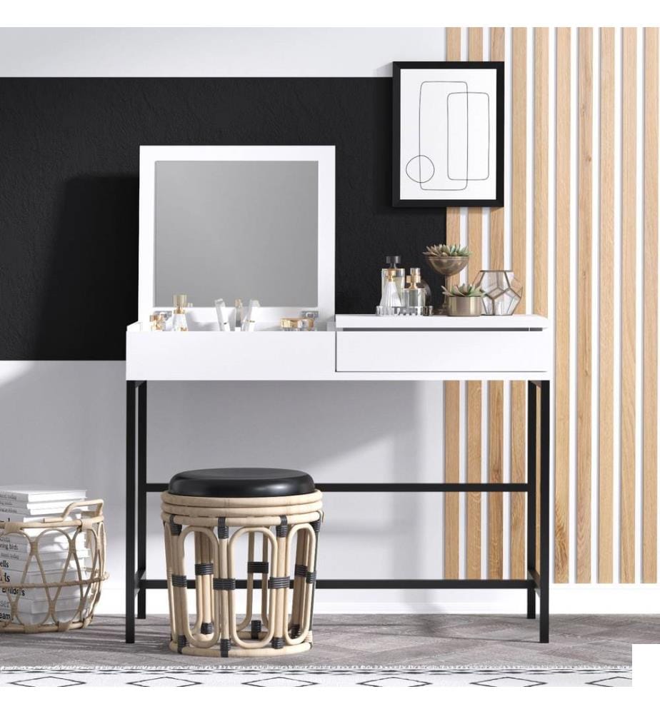 Table De Maquillage, Blanc Plaque De Particules Recouvertes De Mélamine Noire, 100%