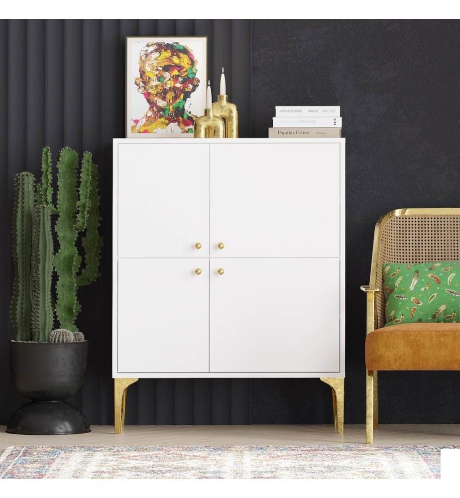 Console, blanc, or, 100% Melamine Particle Board