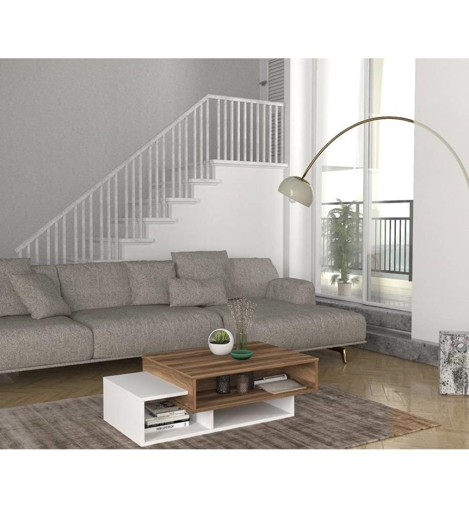 Blanc, Couleur Noix, Tables Basses, 32X105X60 cm, Plaque De Particules Enrobée De Mélamine
