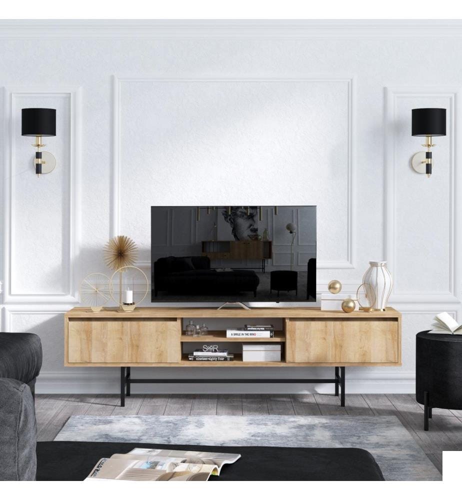 Chêne, Noir, Armoires Tv, 40X180X50 cm, Plaque De Particules À Revêtement En Mélamine