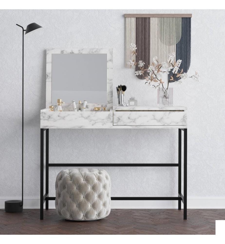 Table de maquillage, marbre de Carrare, 100 % PANNEAUX DE PARTICULES MÉLAMINÉS, pieds en métal