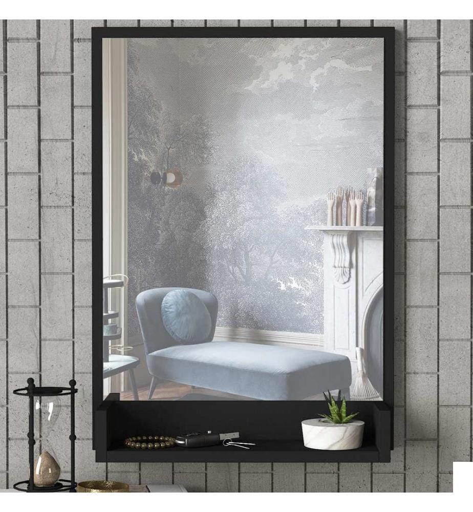 Noir, Miroir Mural, 75X45X12 cm, Plaque De Particules Enrobée De Mélamine