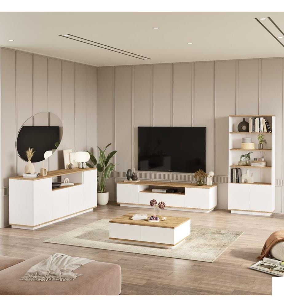 Ensemble de meubles de salon, pin atlantique, blanc, panneau de particules mélaminé