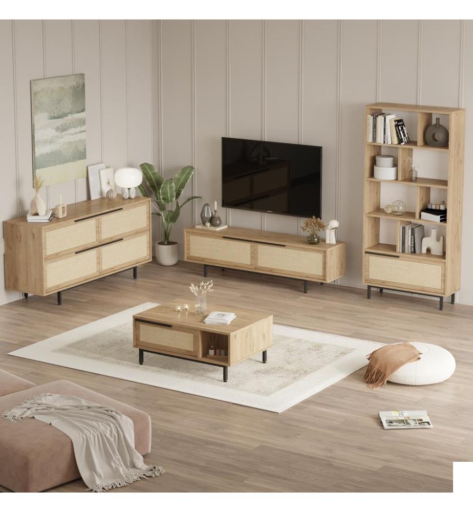 Ensemble de meubles de salon, chêne, PANNEAUX DE PARTICULES 100 % MÉLAMINÉS, pieds métalliques