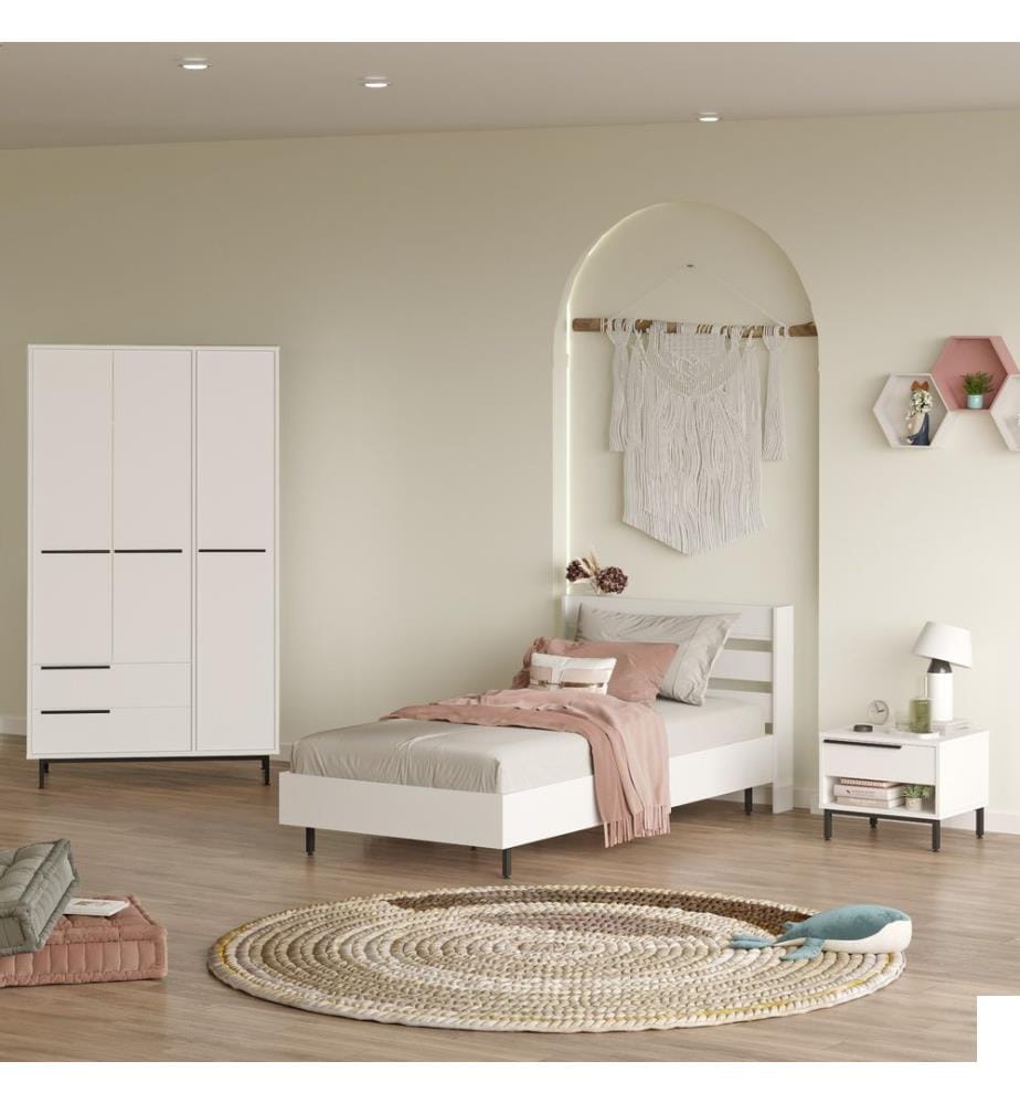 Ensemble pour chambre d'enfant, blanc, panneau de particules 100 % mélaminé, pieds métalliques