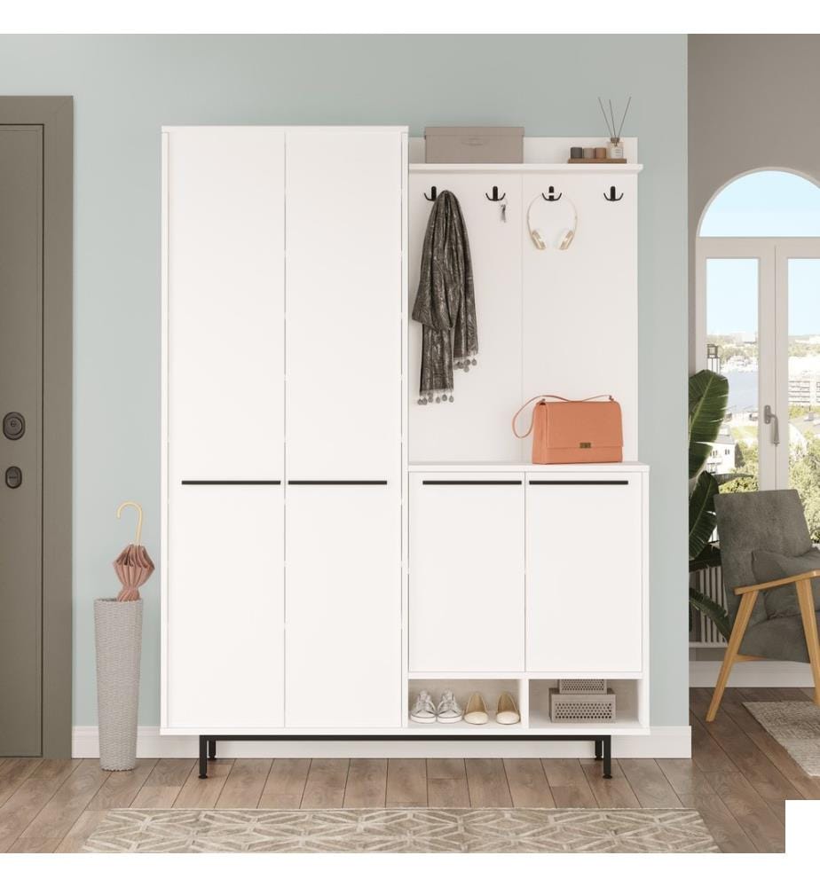 Meuble d'entrée, blanc, panneau de particules 100 % mélaminé