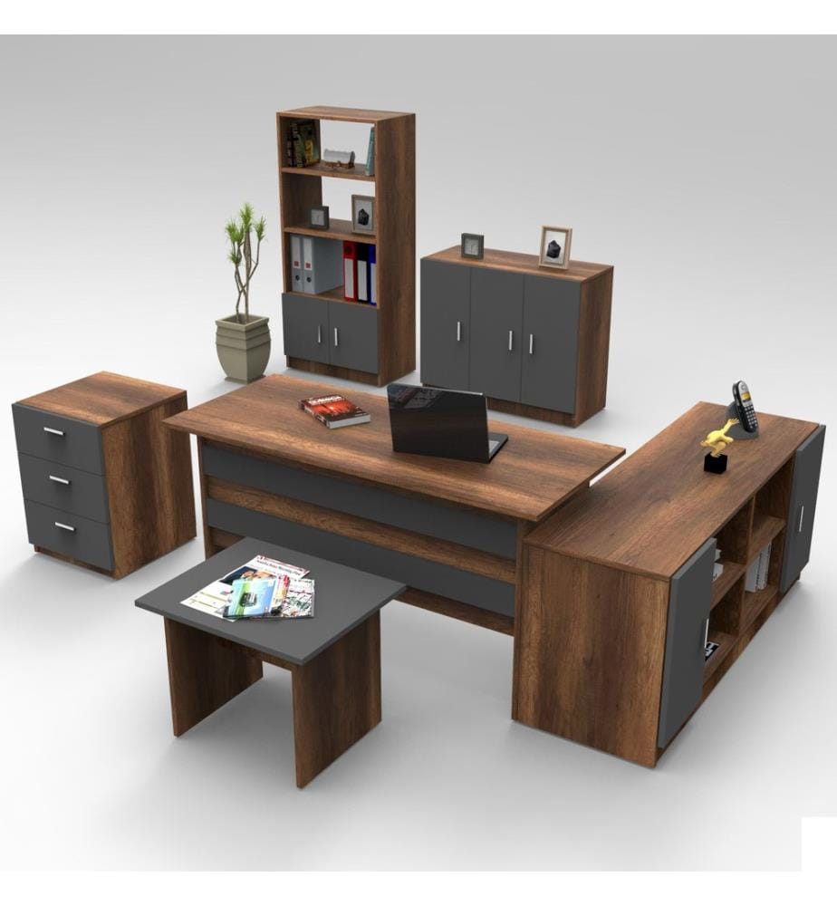 Ensemble de meubles de bureau, Baroque, Anthracite, panneau de particules mélaminé