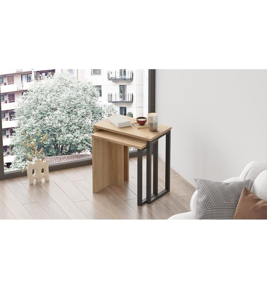 Table gigogne , 2 pièces, Noyer, Panneau de particules mélaminé