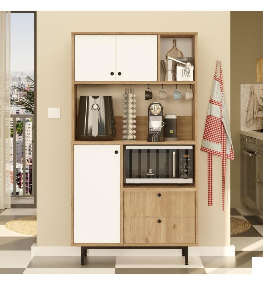 Armoire multifonction, chêne, blanc, panneau de particules 100 % mélaminé, pieds en métal