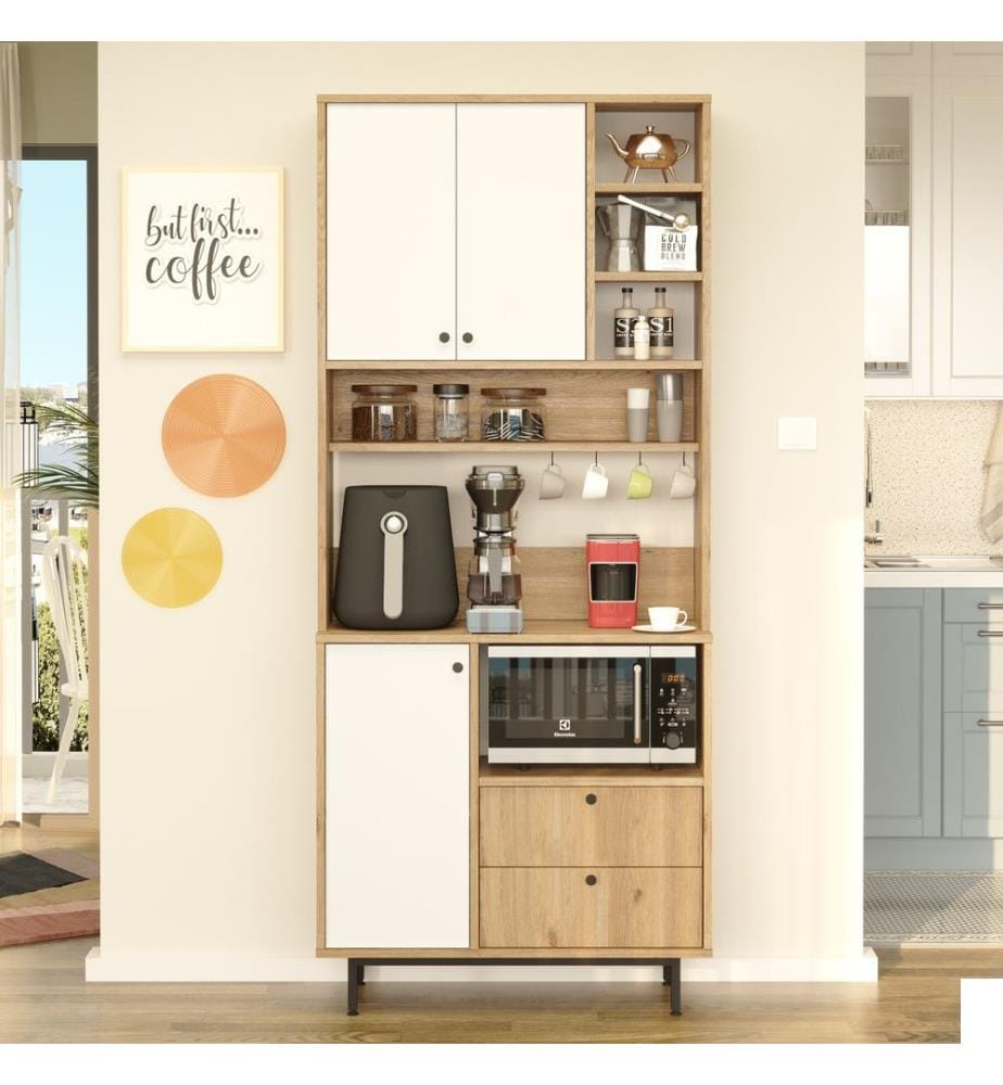 Armoire multifonction, chêne, blanc, panneau de particules 100 % mélaminé, pieds en métal