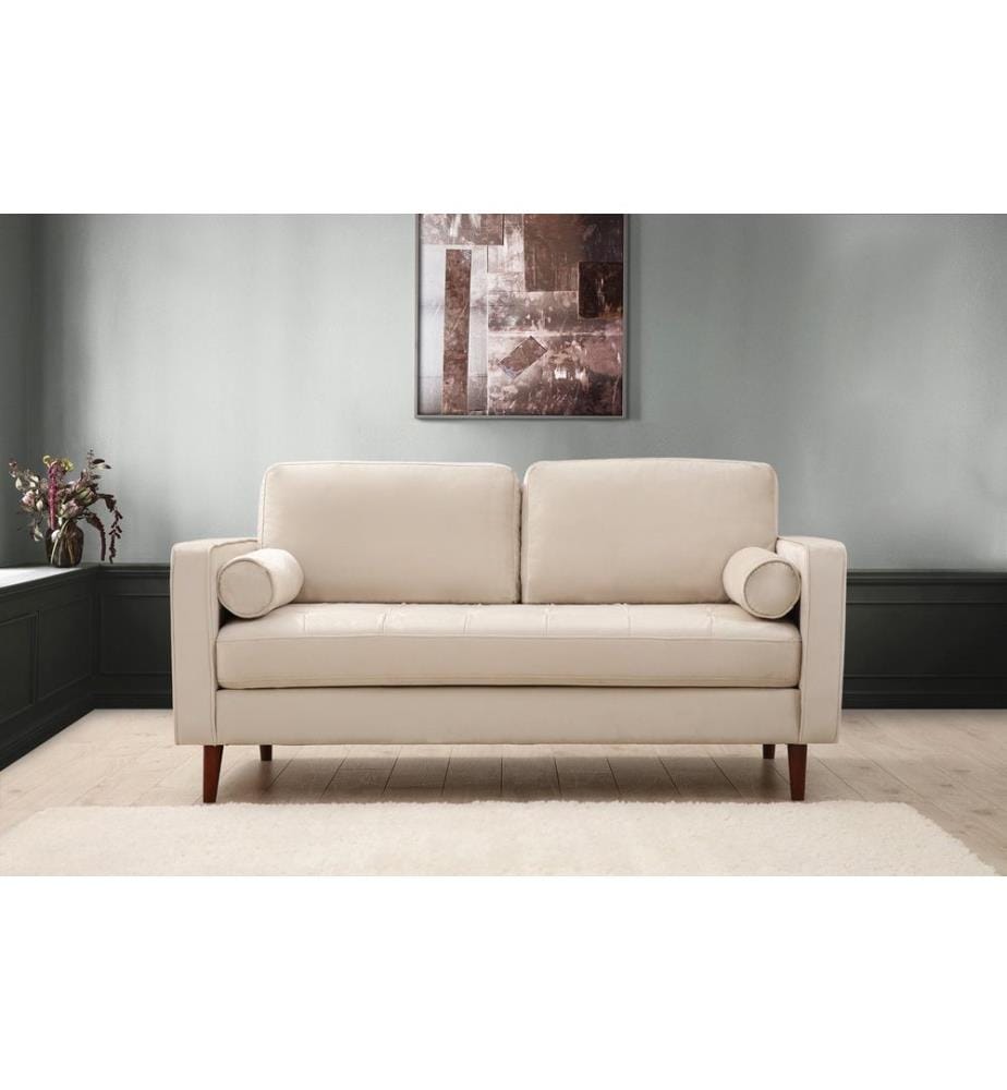 Canapé 2 places, beige, structure en hêtre - aggloméré, tissu polyester