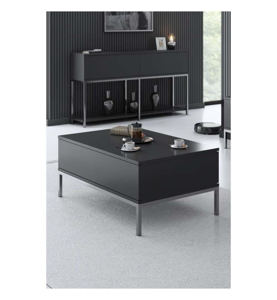 Table basse, anthracite, argent, panneau de particules mélaminé, pieds en métal