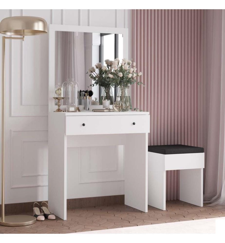 Table de maquillage, blanc, panneau de particules 100% mélaminé