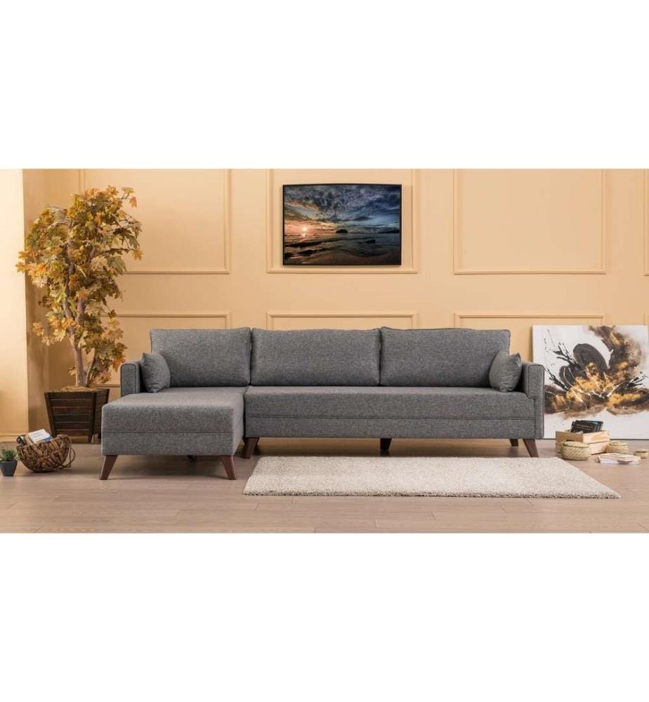 Canapé d'angle, gris, cadre en bois - MDF, tissu polyester