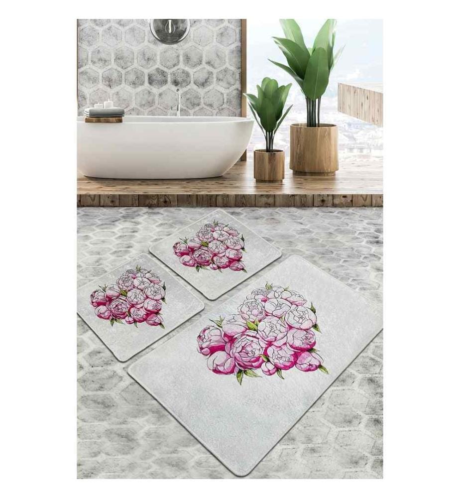 Set de tapis de bain, 3 pièces, Multicolore, 100% Polyester