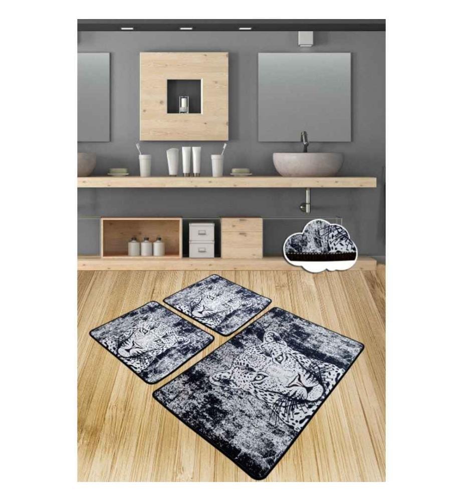 Set de tapis de bain, 3 pièces, Multicolore, 100% Polyester