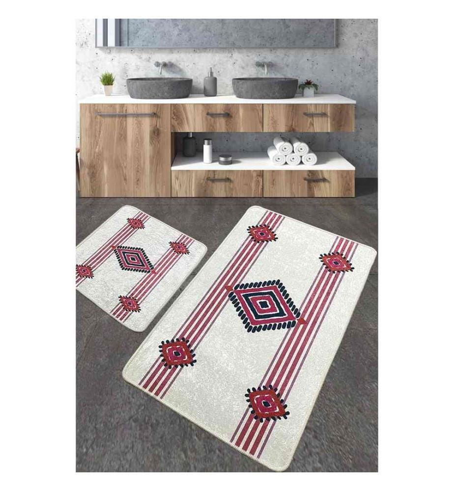 Set de tapis de bain, 2 pièces, Multicolore, 100% Polyester