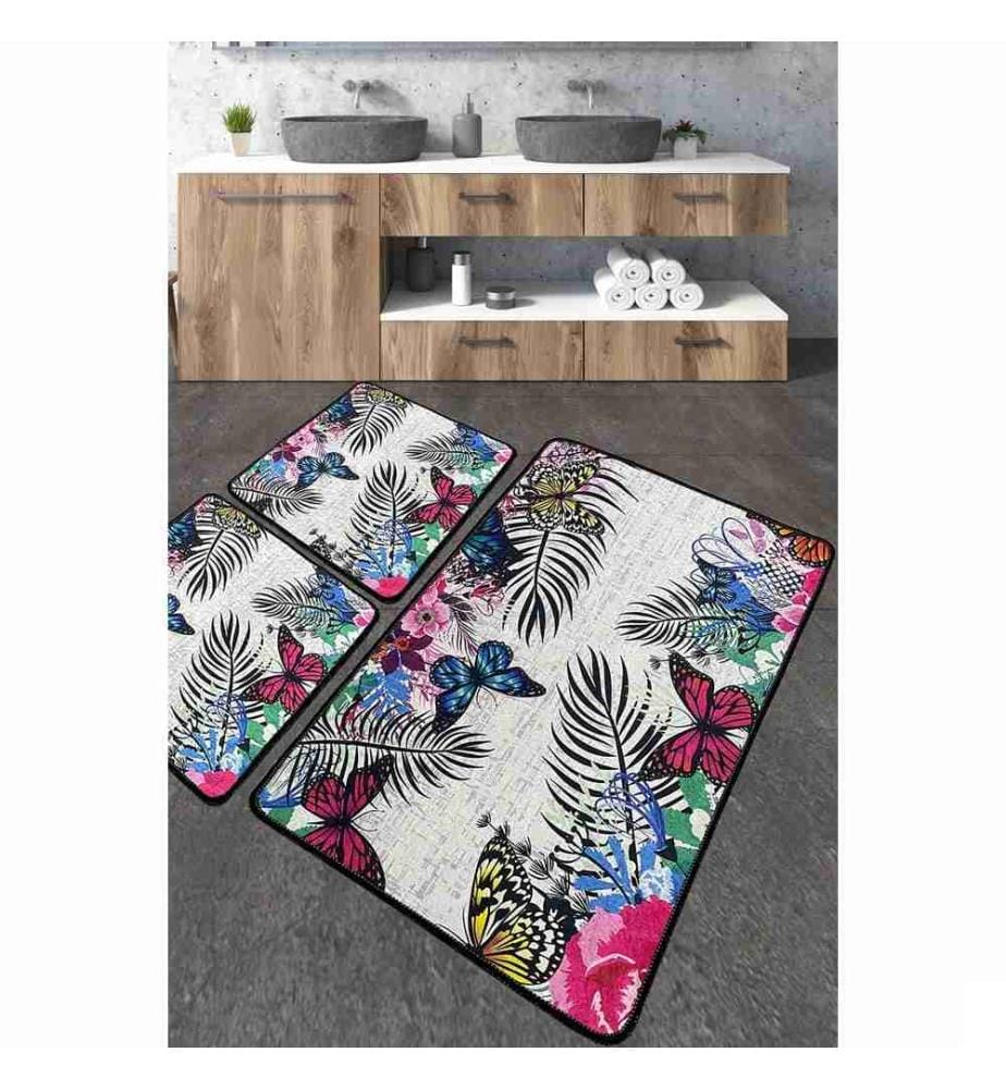 Set de tapis de bain, 3 pièces, Multicolore, 100% Polyester