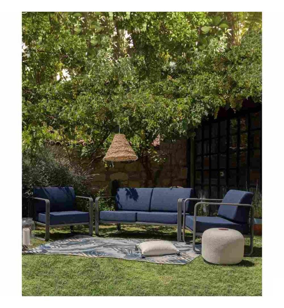 Canapé 1 place Garden, bleu foncé, structure métallique, tissu polyester