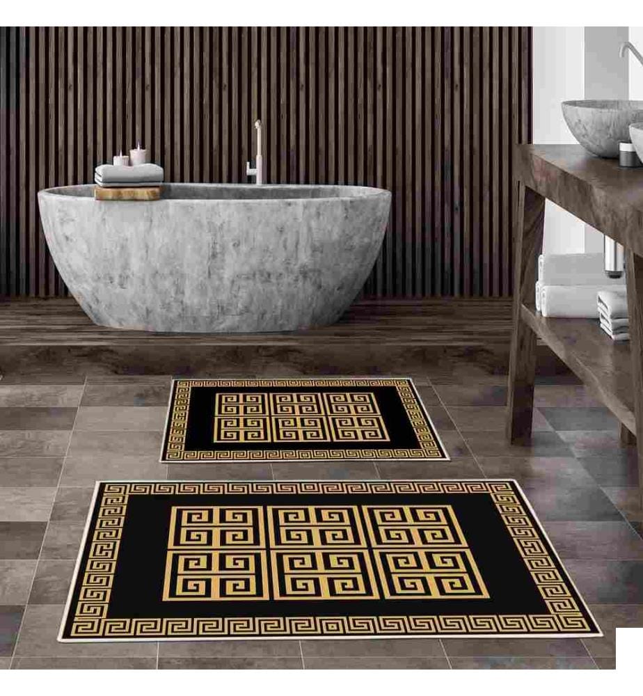 Set de tapis de bain, 2 pièces, multicolore, 100% polyester, dessous antidérapant