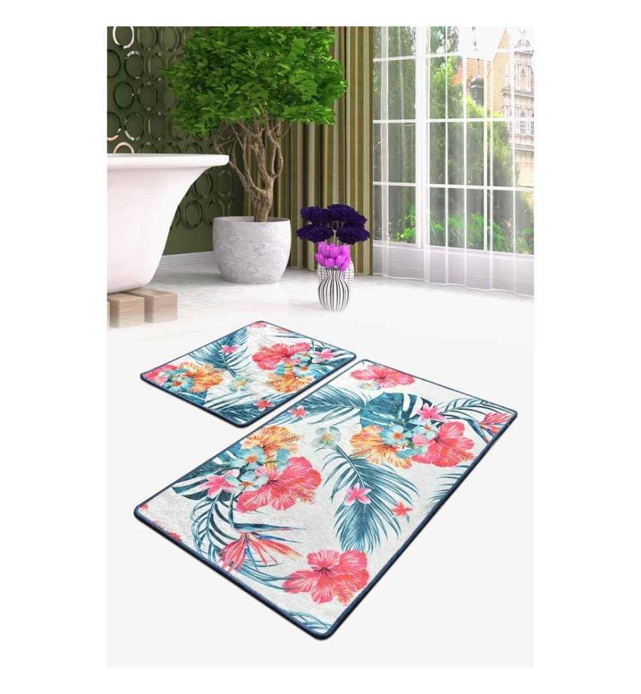 Set de tapis de bain, 2 pièces, Multicolore, 100% Polyester