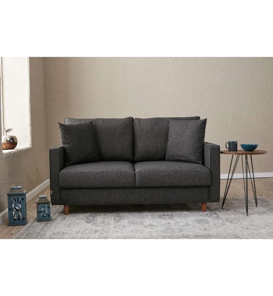 Canapé 2 places, anthracite, cadre en sapin - écaille, tissu polyester