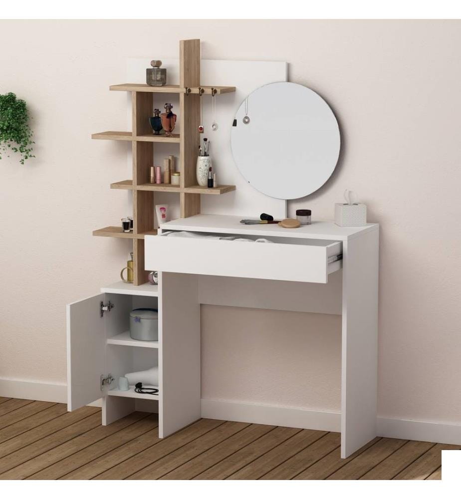 Table de maquillage, chêne blanc, panneau de particules mélaminé