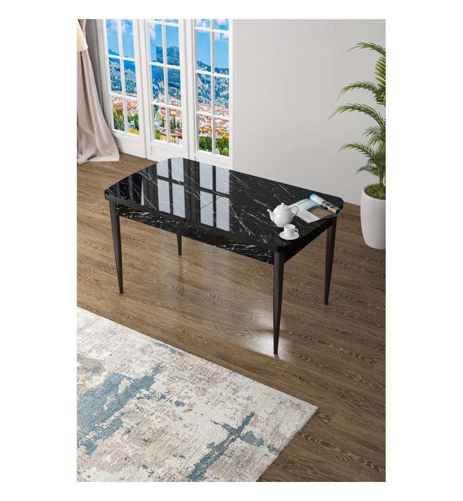 Table de salle à manger, marbre noir, noir, 100 % MDF