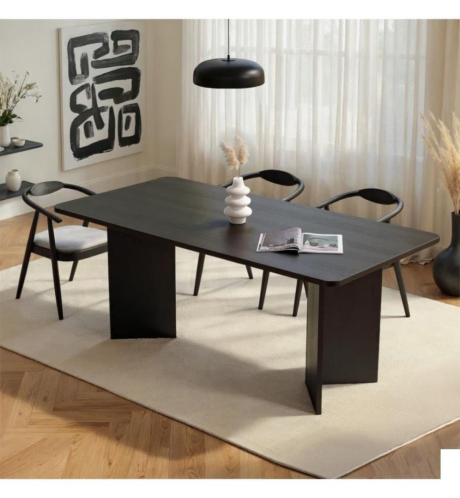 Table de salle à manger, bois, noir, 100 % panneau de particules mélaminé