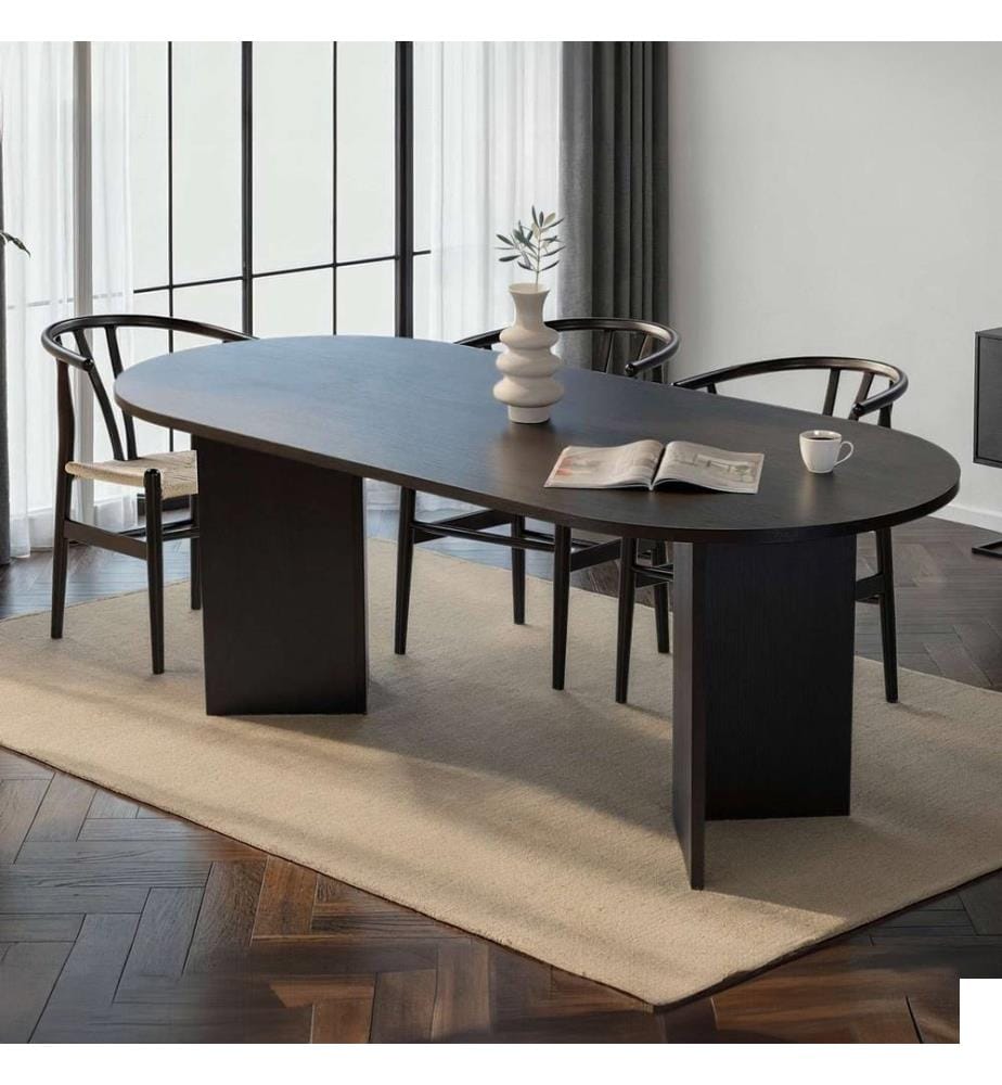 Table de salle à manger, bois, noir, 100 % panneau de particules mélaminé