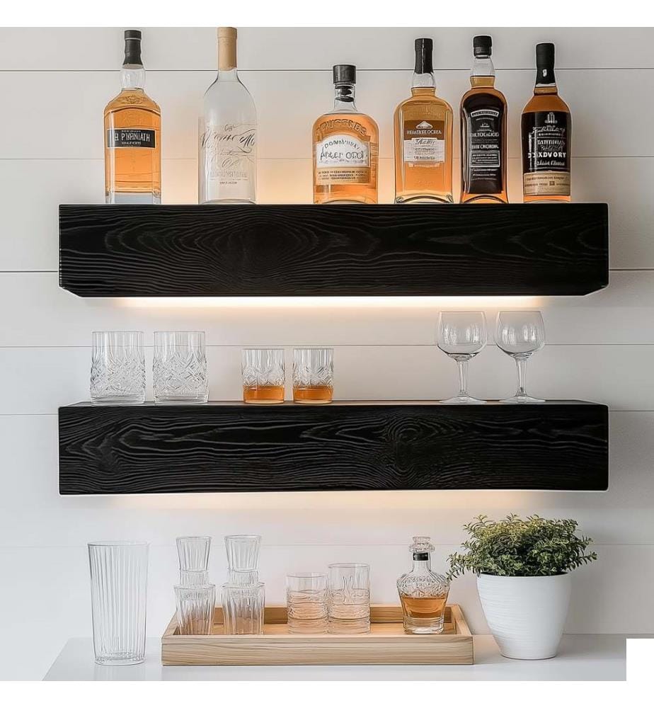 Étagère murale décorative en bois, noir, 100 % bois massif