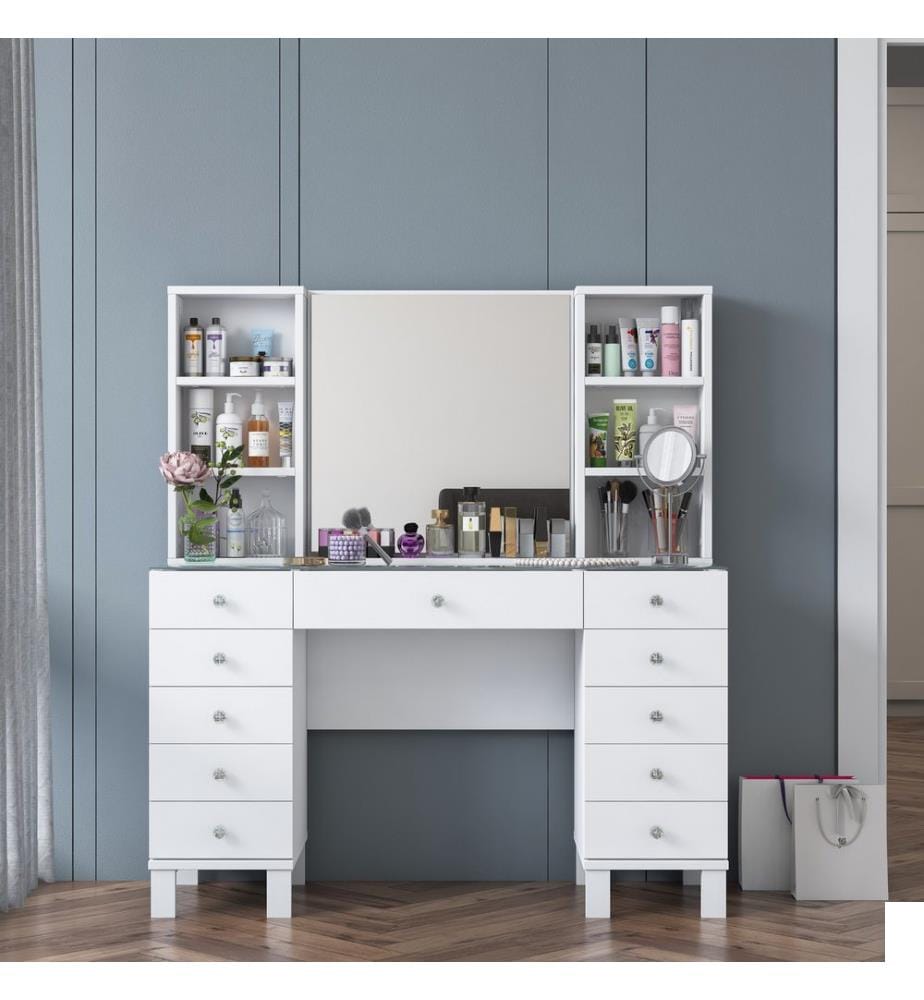 Coiffeuse, blanc, 100 % panneau de particules de qualité E1 recouvert de mélamine