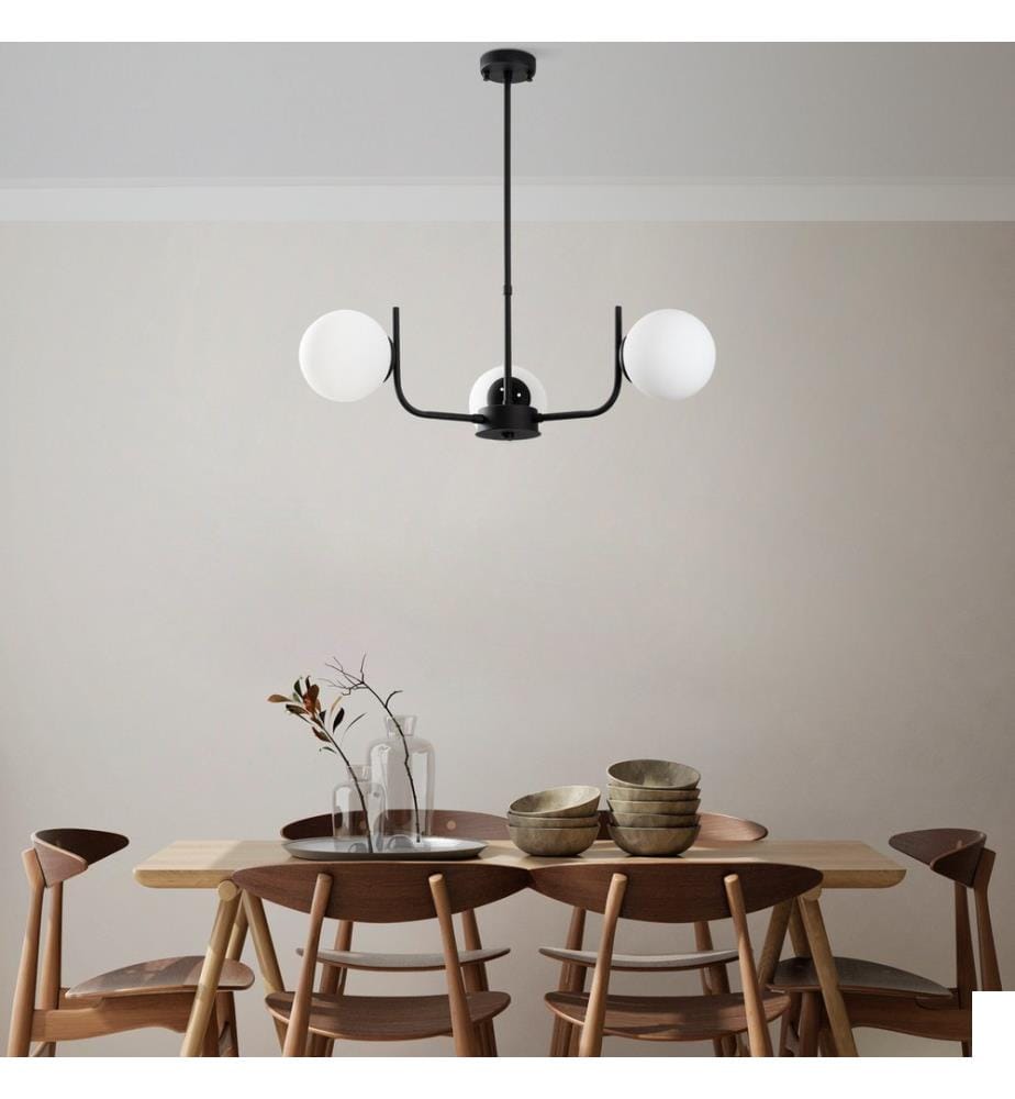 Lustre, noir, CORPS EN MÉTAL, abat-jour en verre
