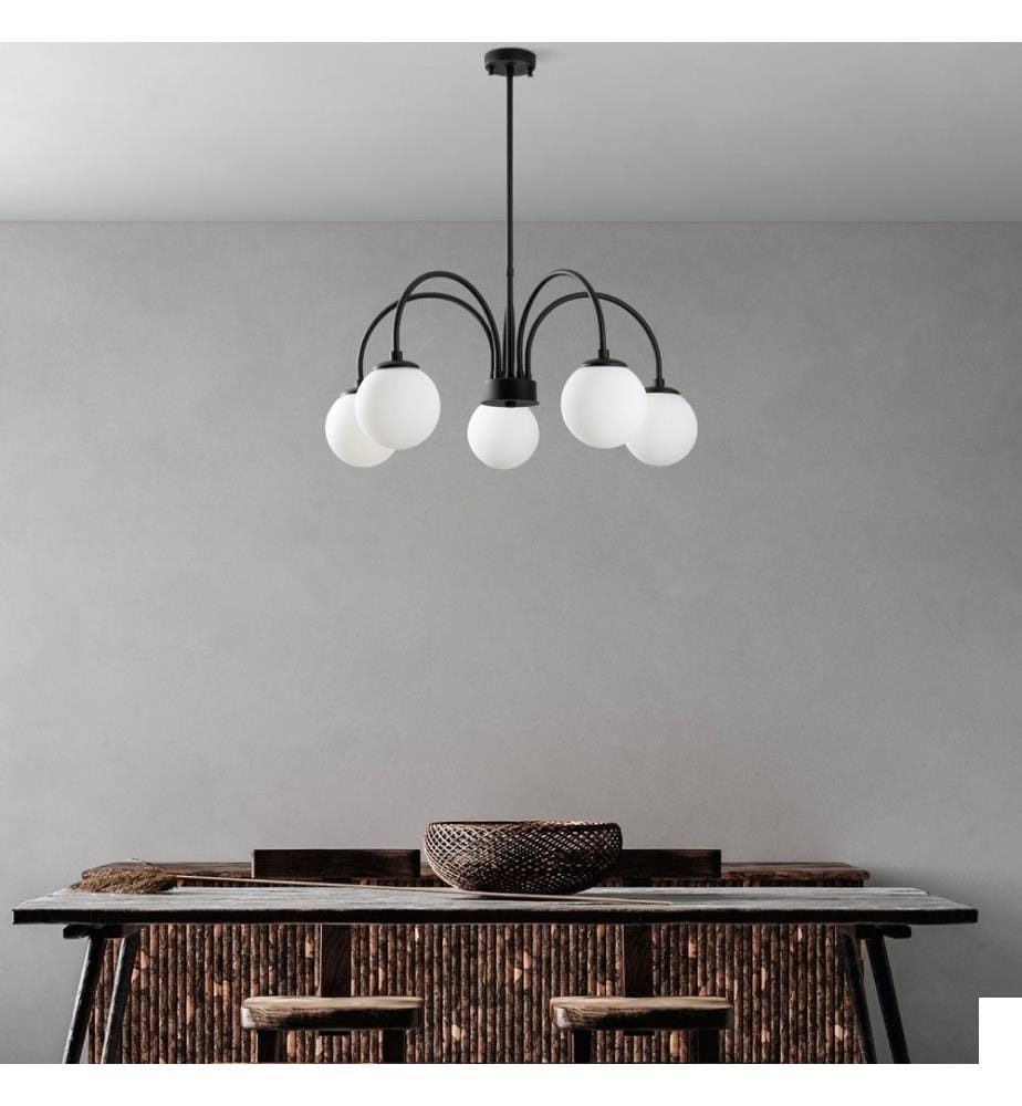 Lustre, noir, CORPS EN MÉTAL, abat-jour en verre
