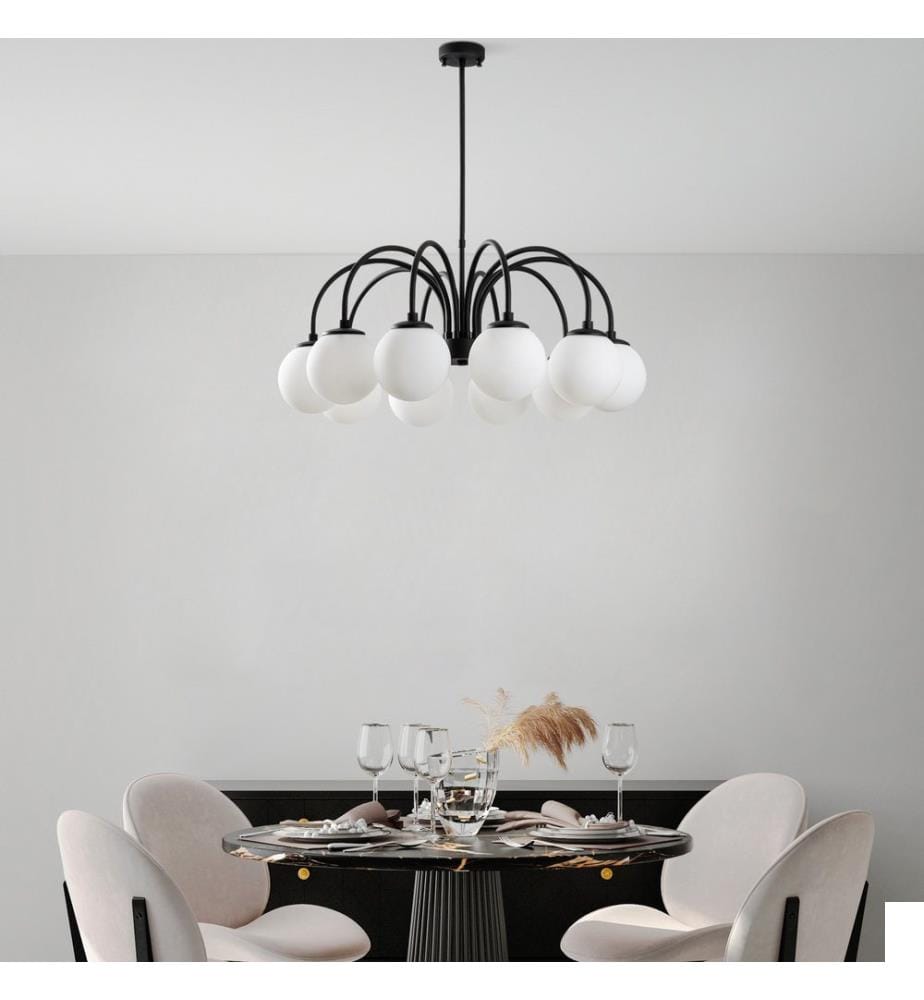 Lustre, noir, CORPS EN MÉTAL, abat-jour en verre