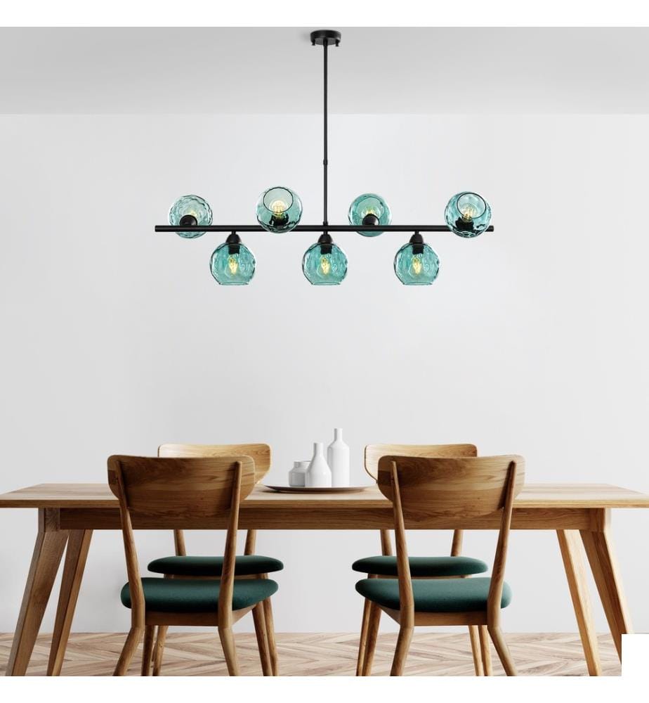 Lustre, noir, CORPS EN MÉTAL, abat-jour en verre