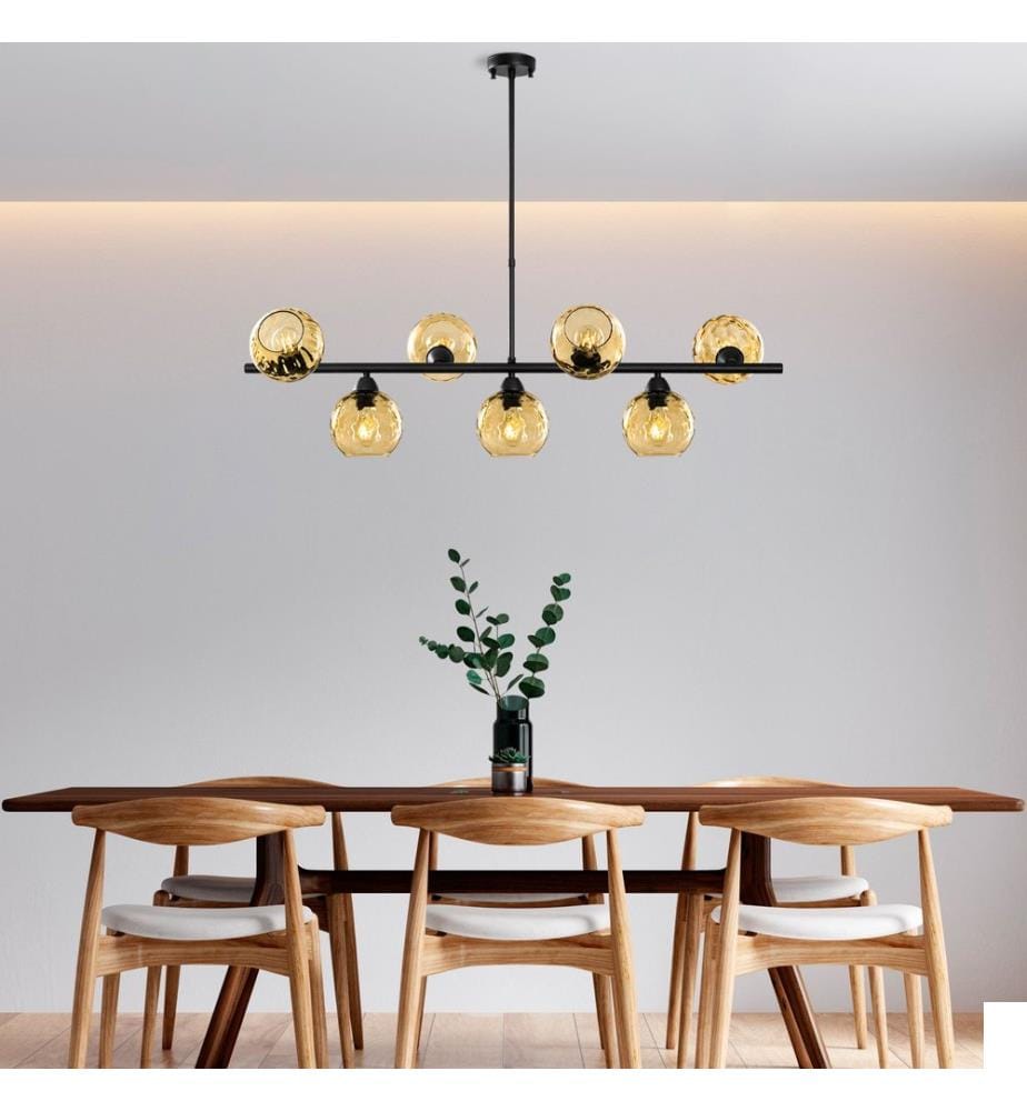 Lustre, noir, CORPS EN MÉTAL, abat-jour en verre