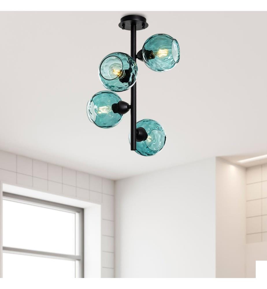 Lustre, noir, CORPS EN MÉTAL, abat-jour en verre