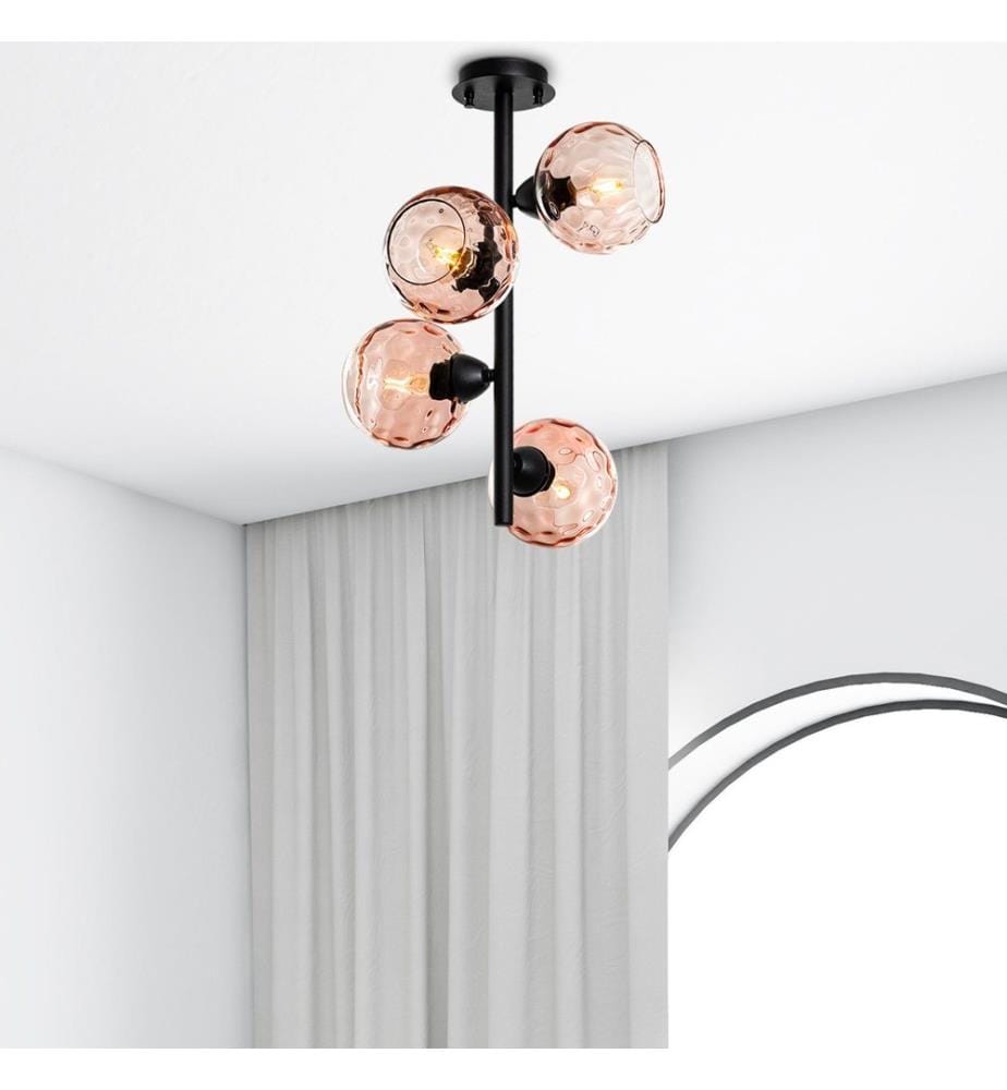 Lustre, noir, CORPS EN MÉTAL, abat-jour en verre