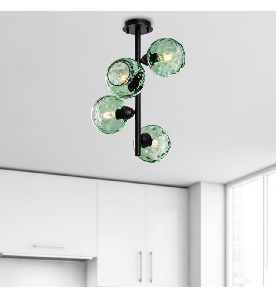 Lustre, noir, CORPS EN MÉTAL, abat-jour en verre