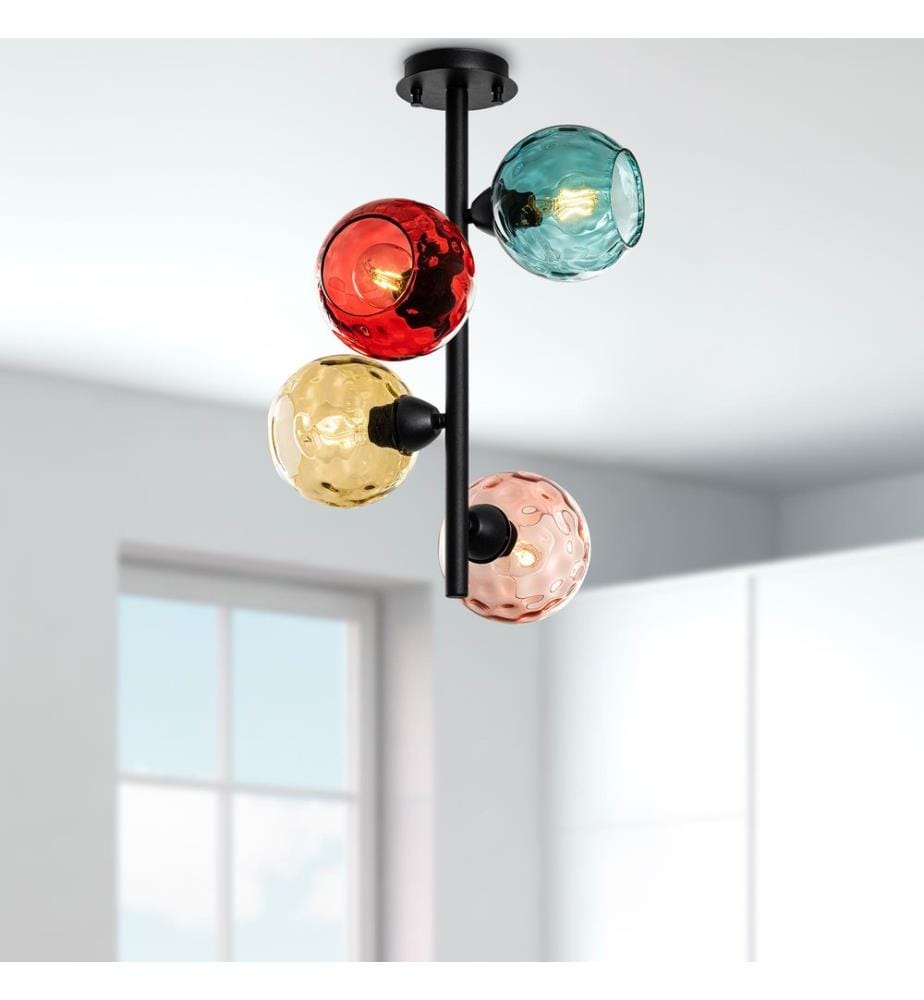 Lustre, noir, CORPS EN MÉTAL, abat-jour en verre